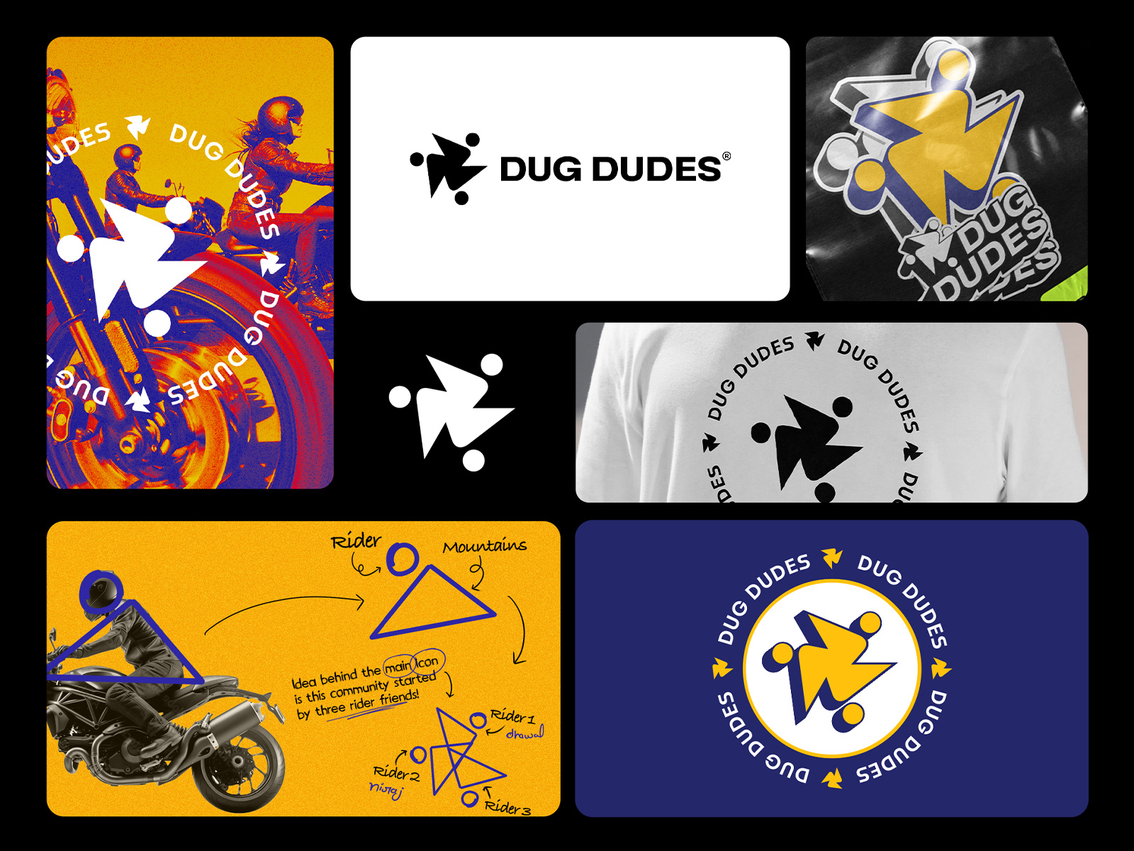Brand Identity for a Riding Community "DUG DUDES" adventure logo animation bikers logo brand designer brand identity branding creative agency design design team graphic design logo logo design riding community logo
