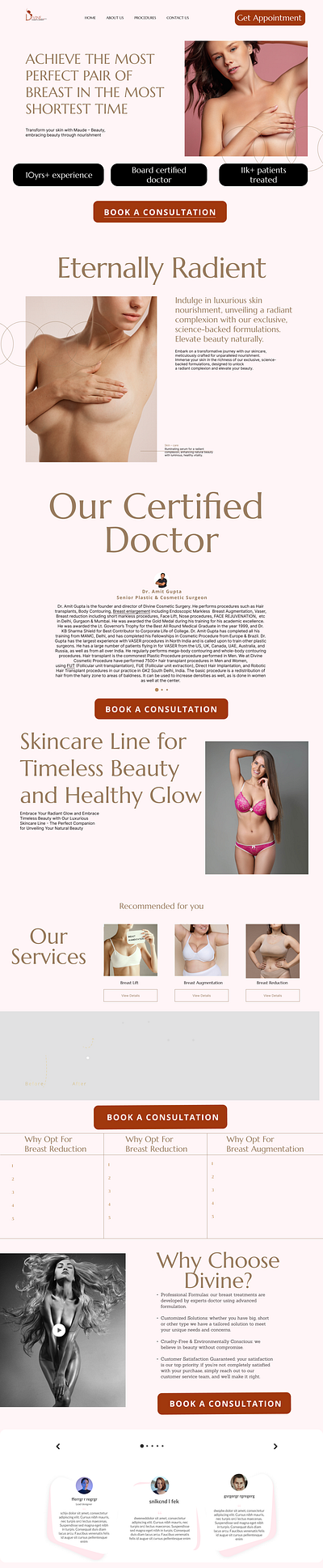 Landing Pages For Divine Cosmetics For Hair And Breast branding design graphic design illustration logo typography ui vector