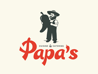 papa's branding brandmark cuisine farmer flat illustration jalapeno lettering logo logotype restaurant wordmark