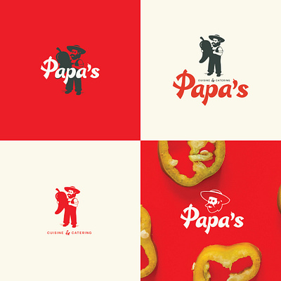 papa's branding brandmark cuisine farmer flat illustration jalapeno lettering logo logotype restaurant wordmark