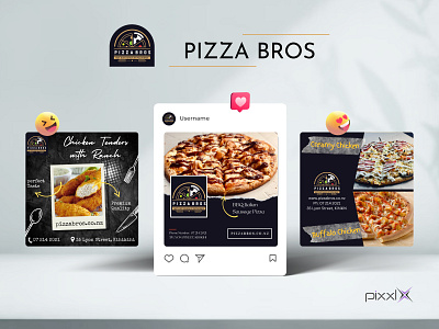 Pizza Bros - Restaurant Social Posts branding creative design digital marketing facebook instagram linkedin modern pizza shop restaurant seo snapchat social media social post twitter ui ux