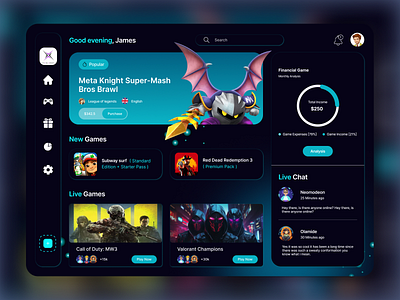 Gaming Dashboard 3d adobe xd animation branding creative dark theme dashboard design figma gaming illustration modern motion graphics ui ux