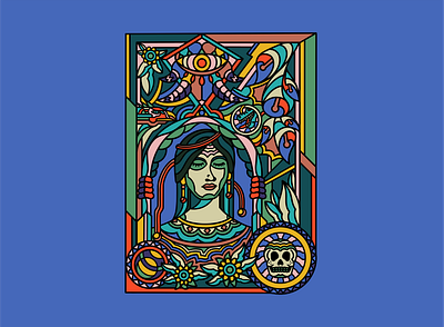 Queen ache album beauty bird colorful death design eye flower girl graphic design illustration merch mushroom poster psychedelic skull sun ui woman