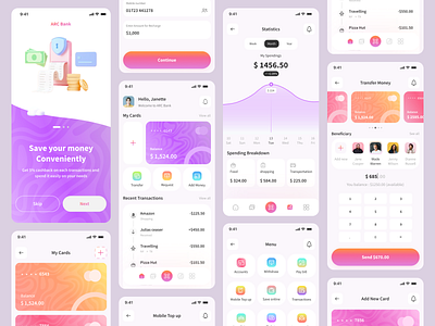 Mobile Banking App UI Kit bank app banking app designer figma finance financial app fintech graph ios app kits minimal mobile app mobile banking app money personal finance saving transactions transfer ui ux design wallet