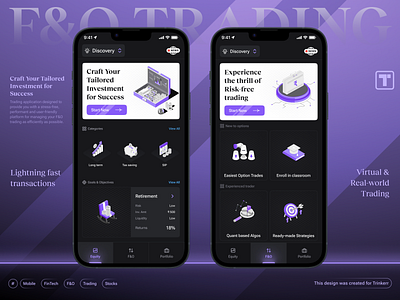 Trading Mobile App - Trinkerr 3d app brand branding dark theme finance fintech mobile fintech mobile app futures and options graphic design illustration mobile mobile app mobile design mobile trading options trading product design trading app ui ux