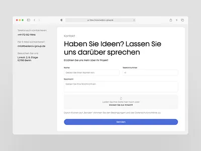 Bederov Group — Contact Us Page Design company contact us contacts corporate design form investment ui ux website