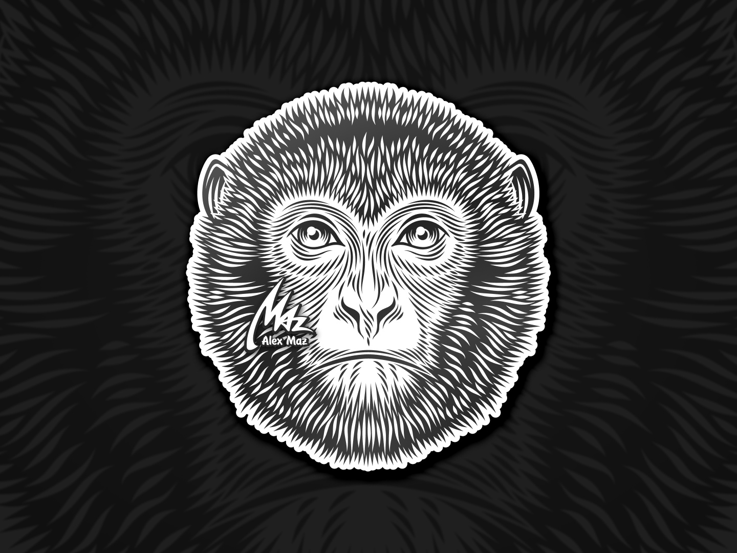 Monkey Head Mascot - Vector Illustration animal black and white cartoon character engraving hand drawing hatching head logo line art linework linocut logo macaque mascot monkey retro scratch board vector vintage woodcut