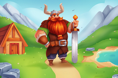 Viking 2d art 2d artist 2d casual game art 2d character 2d illustration adobe photoshop art cartoon casual game art character art character design concept art design graphic design illustration mobile game art slot game art slot game element