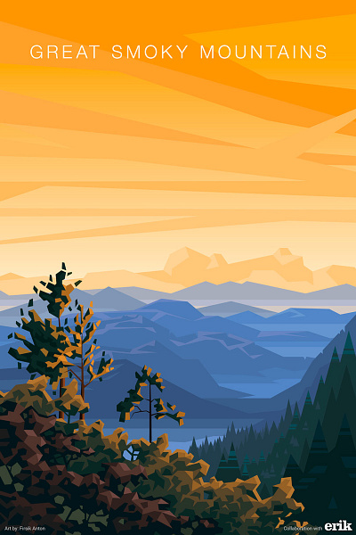 Great Smoky Mountains calendar flat design flatdesign graphic design illustration landscape mountains national park nature poster sunset usa vector vectorart
