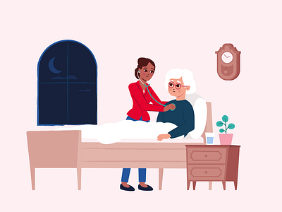 Doctor and patient animation bed character checkup doctor doctors elderly explainer gif illustration medical motion motion graphics night old sick woman women