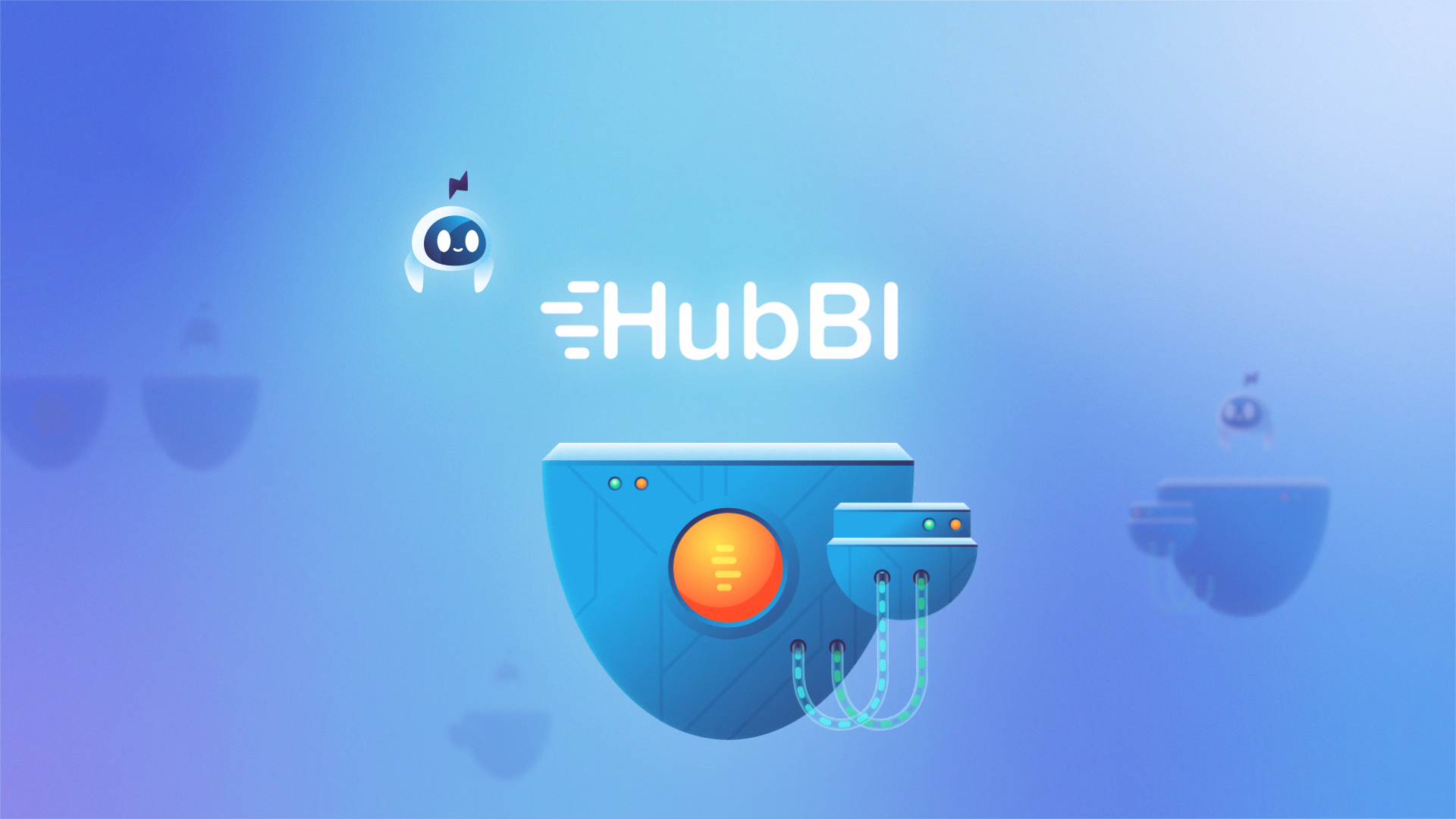 Meet HubBI afas ai animation automate automation character erp explainer floating islands game gif hub illustration motion motion graphics robot robots software world