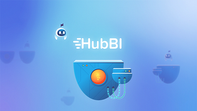 Meet HubBI afas ai animation automate automation character erp explainer floating islands game gif hub illustration motion motion graphics robot robots software world