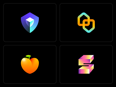 Gradients Logo Designs Part 2 3d branding collection fruit graphic design house illusion impossible logo mihai dolganiuc design modern peach security shield swap ui vpn