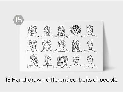 Hand drawn portraits of people brand design print social media sticker