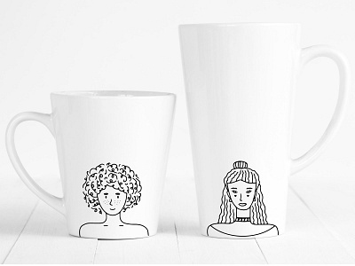 Hand drawn portraits of people cup design graphic design mug print