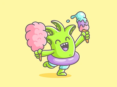 Alien's Sweet Summer Joy adorable alien alien alien character alien illustration alien mascot cartoon character colorful cotton candy cute alien cute illustration dribbble weekly happy happy alien ice cream illustration joyful mascot summer sweet