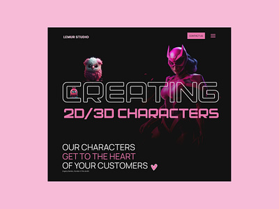 Game Studio Landing Page branding creative dark game game studio illustration landing pink ui uidesign web design