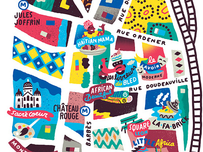 Goutte d'Or 2d african antoine corbineau city colourful culture digital editorial flat folioart illustration map patchwork pattern texture