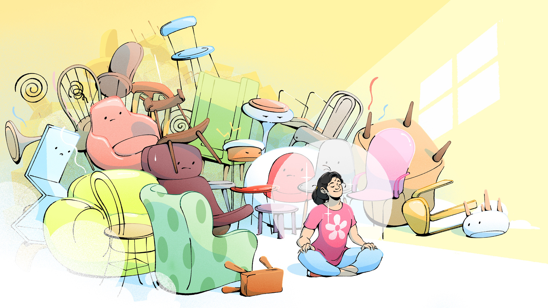 Sitting on the Ground 2d character conceptual digital editorial folioart illustration line drawn nien ken alec lu