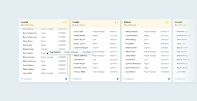 Interactive employee cards cards draganddrop employee employeecards featurerelease graphic design management productivity projectmanagement ui