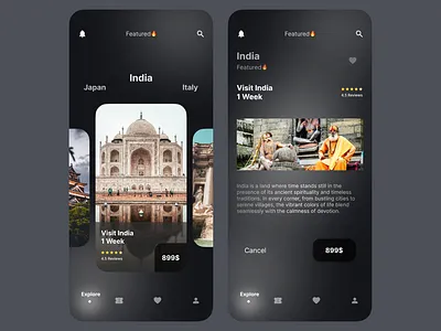 Travel App appdesign framer ui