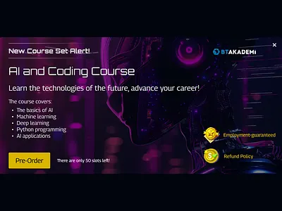BT Akademi New Course Pre-Order UI btakademi dailyui design portfolio pre order ui ui 075 uix101 ux