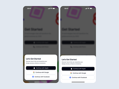 Getting Started blur bottom sheet clean design system figma framer get started minimal sign up ui kit