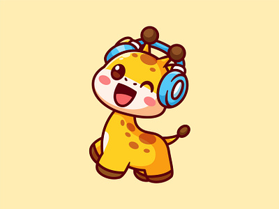 Giraffe 🦒 adorable animal cartoon character cute earphone giraffe happy illustration jaysx1 kids logo mascot vector