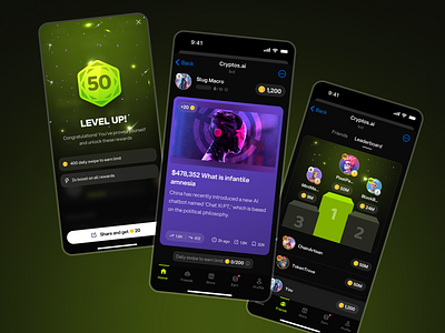 Cryptos.ai - Swipe to Earn Telegram Mini App dark mode futuristic game gradient minimalism mobile app neon swipe to earn tap to earn telegram mini app ui ux
