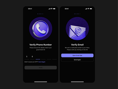 Verify Dark Mode clean dark design system email minimal onboarding otp phone ui ui kit verify