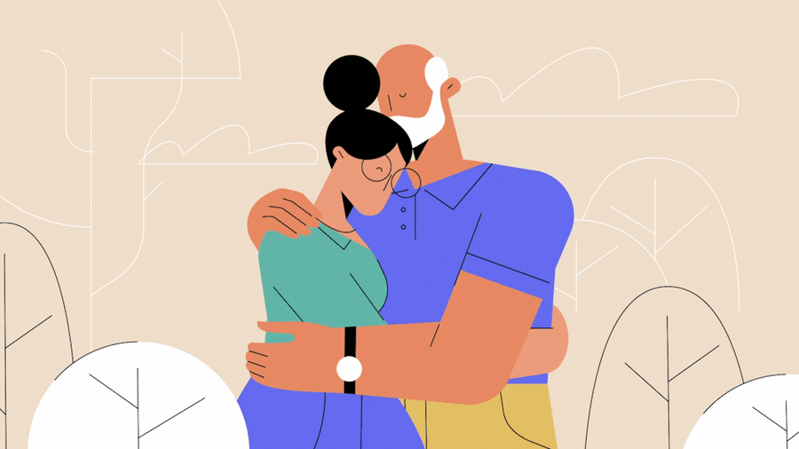 Home Sweet Hug! 🏠❤️ animation arriving banco de portugal character animation character design character illustration dad daughter design home hug illustration love motion design motion graphics old man spin woman