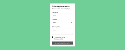 Shipping Information Form ui