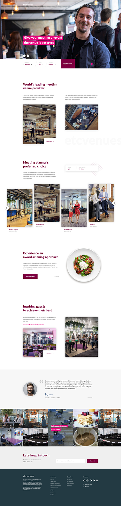 etc venues - website design home page ui design user experience user interface ux website