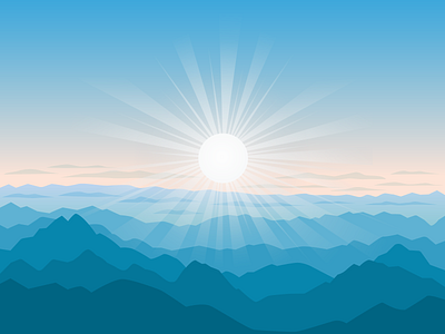 Beautiful sunrise over the mountains design digitalart digitalillustration graphic design illustration landscape landscape illustration mountains nature sky sun sunrays sunrise vector vector illustration