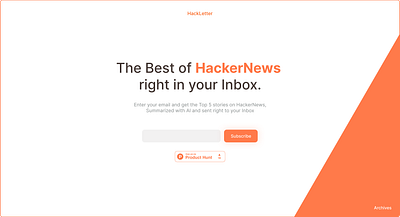 Newsletter Landing Page branding hero ui landing page minimal ui newsletter newsletter ui orange ui orange web design subscribe ui