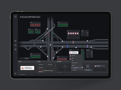 Traffic sign monitoring and control system dark dashboard ipad monitoring road road control sign traffic ui