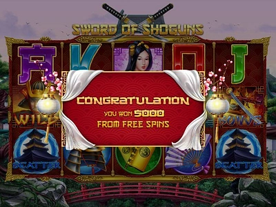 Congratulatory screen for the online slot "Sword of Shoguns" congratulatory screen gambling gambling art gambling design game art game design game designer game gaphics game winnings graphic design japanese game japanese slot pop up popup slot art slot design slot machine slot winnings splashscreen winnings