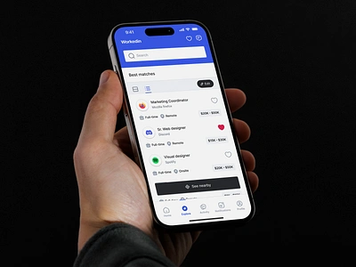 Workedin: Job Board Mobile App - Explore 🧭 app design design hiring job job application job board job finder job portal linkedin mobile mobile app platform product design saas social ui uiux upwork ux work