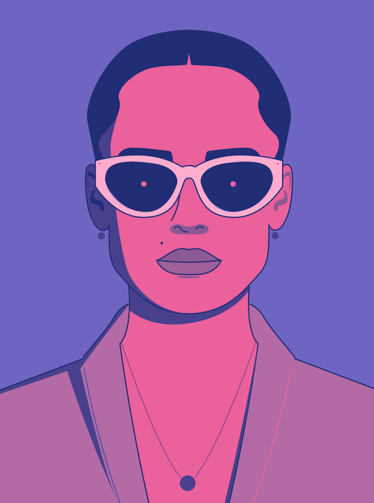 Target Locked blue pink bold color colorful droid humanoid editorial portraits front face haute couture illustration style illustration vector mimalistic portrait sarah connor scifi shadow terminator trend illustration woman portrait