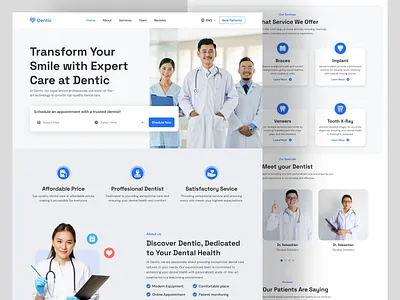 Dent Clinic - Dental Clinic Website blue clinic dental dentist doctor health hospital landing page medical modern simple teeth ui web design website