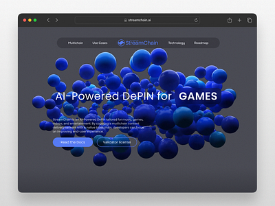 Web3 DePIN Chain Website 3d animation branding dark theme design motion graphics ui web design