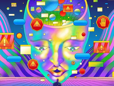 The Privacy issues with AI dating apps affinity designer art direction design editorial editorial illustration face glow graphic head illustration psychedelic retro software tech vector vector art vector illustration virtual virtual world vivid