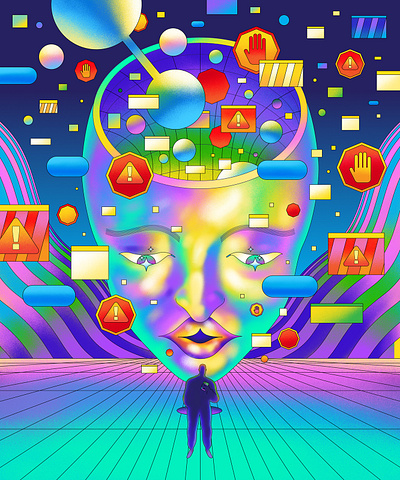 The Privacy issues with AI dating apps affinity designer art direction design editorial editorial illustration face glow graphic head illustration psychedelic retro software tech vector vector art vector illustration virtual virtual world vivid