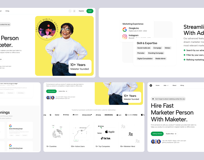 Maketer - Find Marketer advertise agency analytics company design hire landingpage marketer marketing people rating saas ui ux website