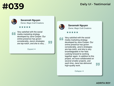 Daily UI 039 - Testimonial dailychallenge dailyui design designer figma product design ratings reviews testimonial ui ui design ui element uiux ux ux design