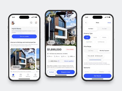 Property Search Mobile App apartments app cards clean design fireart flat rent ui ux