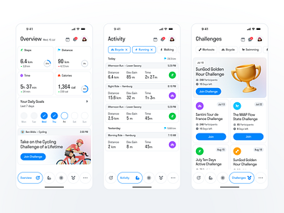 FitFusion Fitness Tracker - Mobile App activity app design application design bike challenges colorful cycling fitness health ios minimal mobile app running sport track tracker training ui ux workout