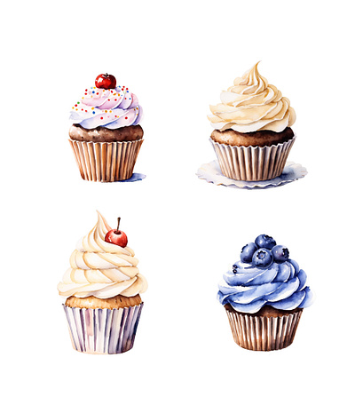 Cupcakes Digital Watercolor Illustrations