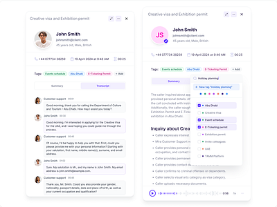 Call center saas transcript modal dashboard design design logo minimal mobile ui product design saas app ui uiux uxdesign