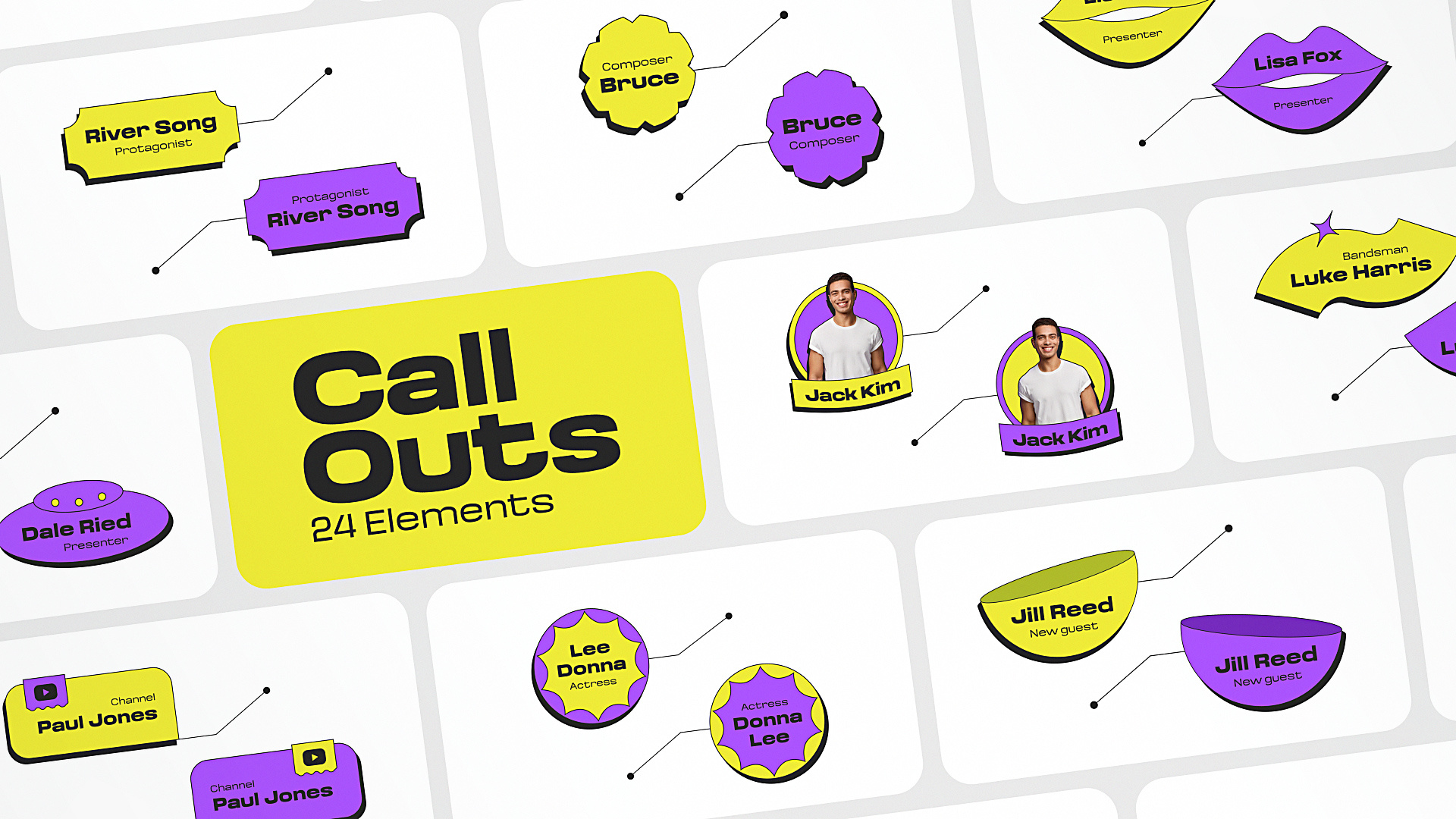 Bright Call-Outs (AE Template) aftereffects arrow call outs callouts design element motiondesign motiongraphics titles